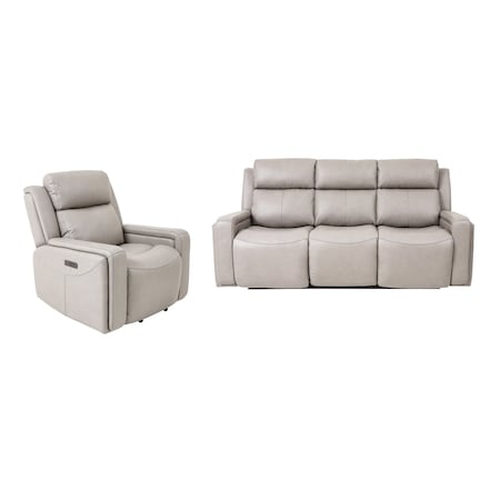 Armen Living Claude Dual Power Headrest and Lumbar Support Reclining 2 Piece Sofa and Recliner Set SETCLGRY2PC